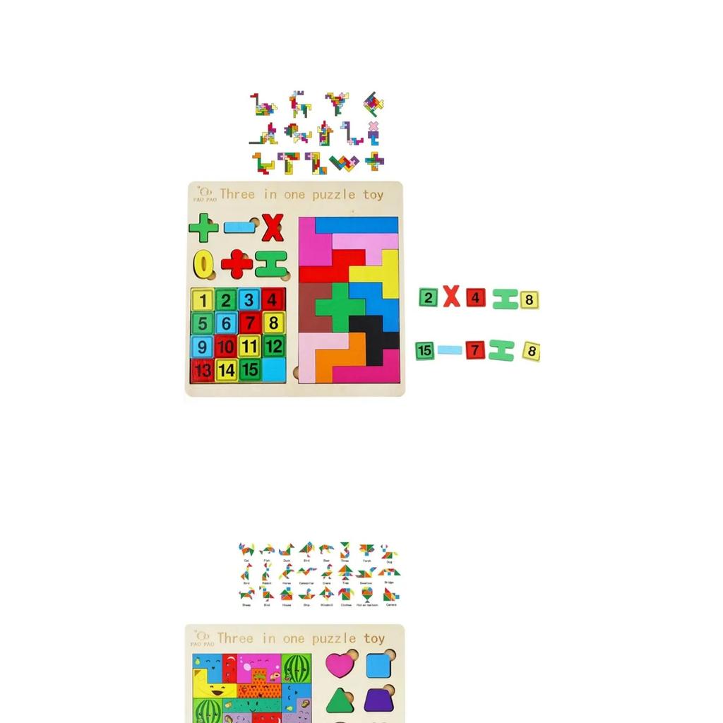 Деревянная игрушка-пазл 3 в 1, распознавание цвета и формы, развивающие игры для детей, деревянные пазлы, игрушки, танграмы для детей