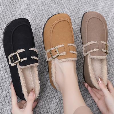 Женские зимние ботинки на платформе, тапочки, теплые полуботинки из искусственной замши с меховой подкладкой, удобные нескользящие туфли для дома и улицы для женщин