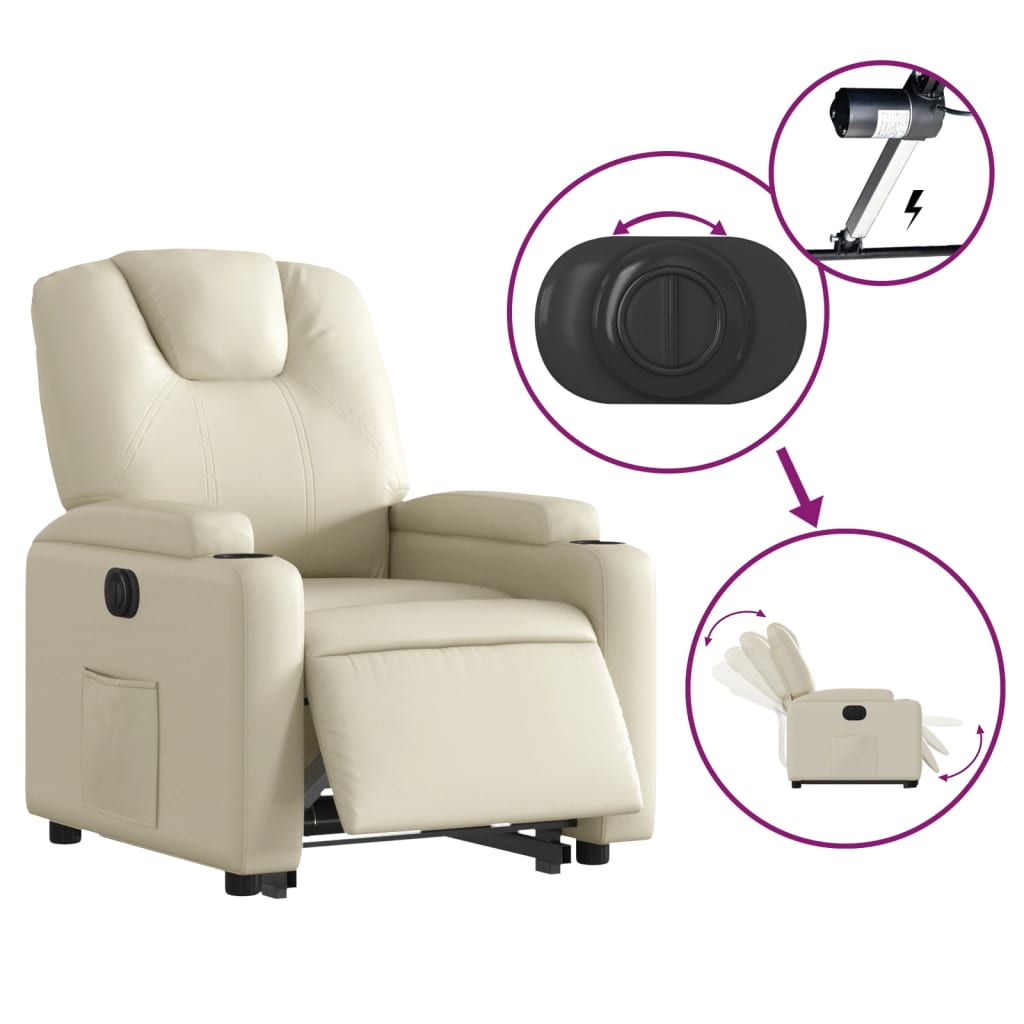 Electric Recliner Chair with Rising Function Cream Artificial Leather
