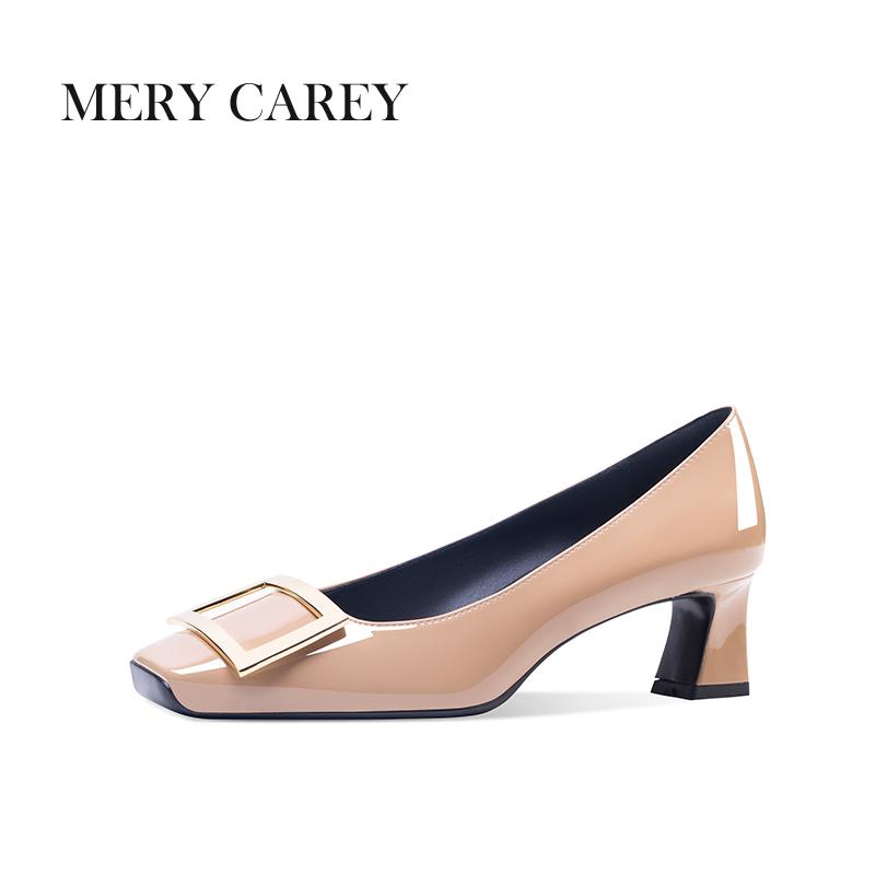 Роскошные кожаные туфли на высоком каблуке для женщин 2024 года, новые летние туфли-лодочки с квадратным носком и французским темпераментом для офиса, телесные туфли для девочек