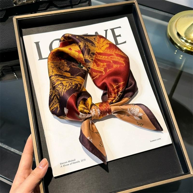 100% Шарф из чистого шелка Женский Шейный Повязка для волос Фуляр Квадратный Маленький Ободок Модный принт Шейный платок Шарфы Бандана 53*53см