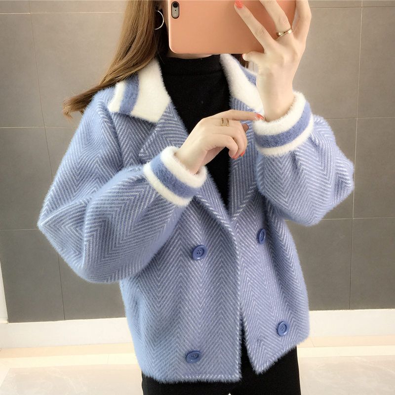 Новое осеннее бархатное пальто из искусственной норки, женское короткое сетчатое красное супер огненное пальто, маленький кардиган, женский толстый свободный