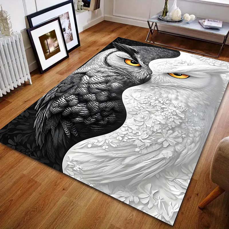 Black and White Owl Art Print Carpet for Bedroom Living Room Bedside Sofa Floor Mat Modern Home Decor Area Rug Machine Wash