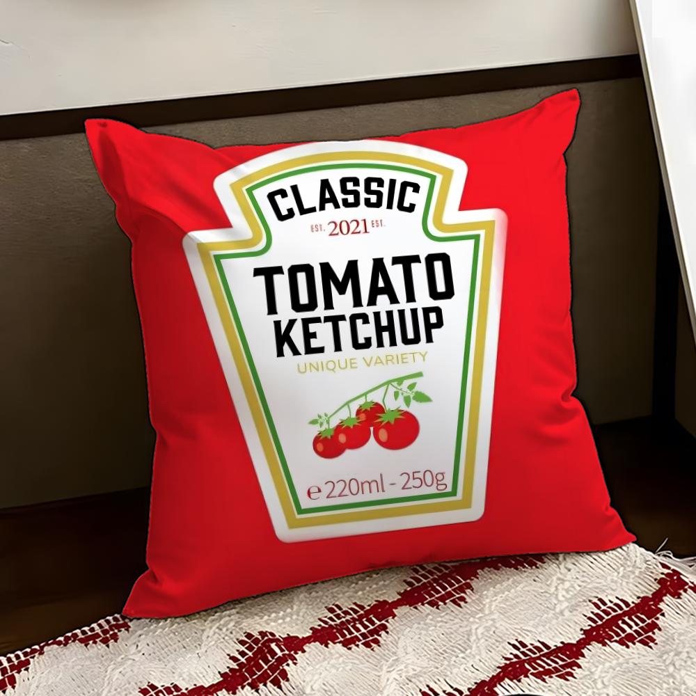 Funny Ketchup Label Cushion Cover Reversible Soft Durable Pillow Cover Home Car MultiScene Use for Daily Comfort