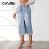 Summer Women's Skirt Mid-length Raw Edge Front Split High Waist Denim Half-body Skirt A-line Half Skirt