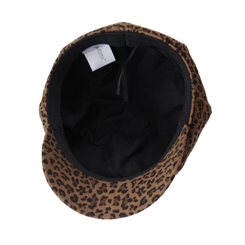 American retro spice girl leopard print octagonal hat women's big head circumference duck tongue newsboy hat European and American cartoon face small