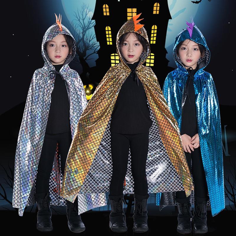 Halloween Dinosaur Cape Costume Kids Party Performance Hooded Cloak Role Play Outfit