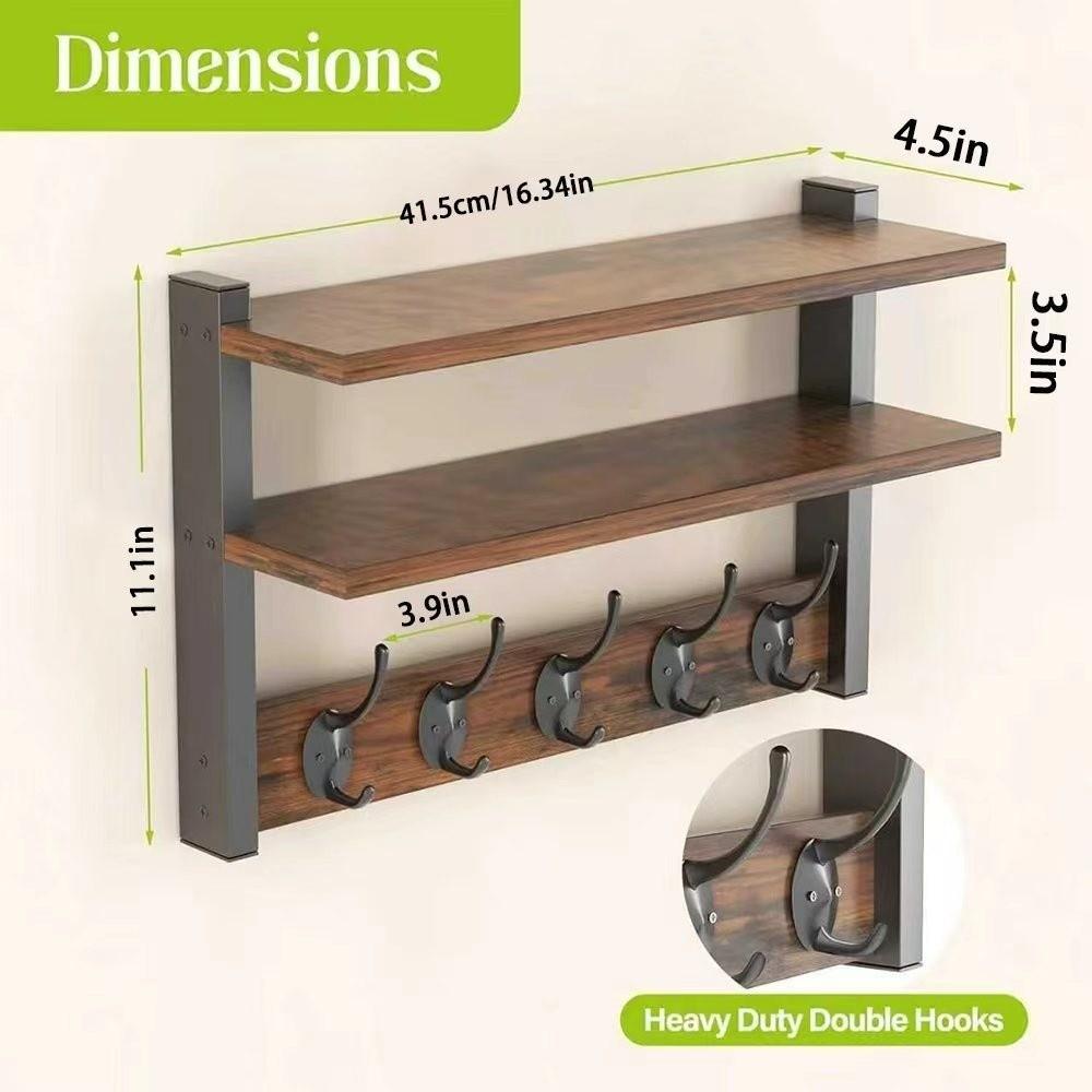 with Hooks Two-Tier Coat Rack Wall Mounted Entryway Coat Hook Wall Shelf for Bedroom Living Room