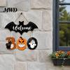 Spooky Home Entrance Sign Halloween BOO Door Sign, Bat Welcome Hanging Wooden Ghost Pumpkin Autumn Party Supplies Black Cat Hanger Ornaments for Front