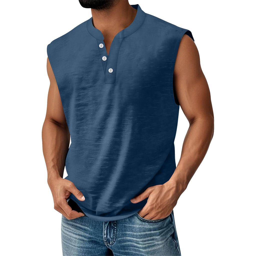 Мужской летний однотонный жилет спортивного повседневного покроя с карманами и пуговицами в тон цвета
