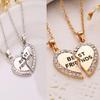 2PCS New Rhinestone Jewelry Crytral Friendship Bff Necklace Heart Pendants