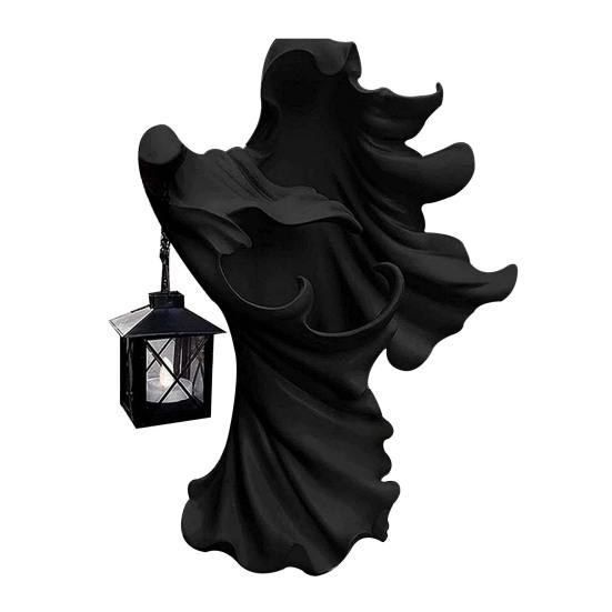 Светодиодный фонарь ведьмы, украшение на Хэллоуин, скульптура безликого призрака с фонарем, винтажная смоляная статуя ведьмы для декора двора, патио, газона
