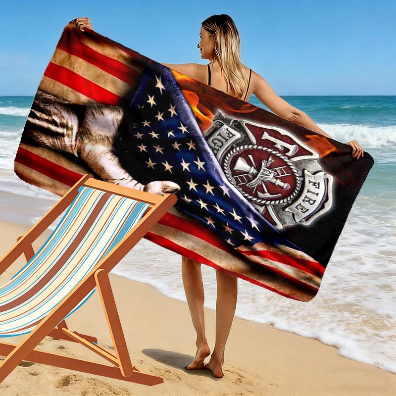 Firefighter Print Beach Towel, Large Soft Quick Dry Towel for Beach Camping Swimming