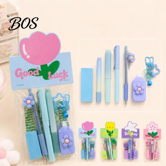 Stationery Gift Set for Girls Flower Set, Macaron Color Correction Tape And Smooth Lightweight Writing Gel Pens, Portable Homework Essentials Students