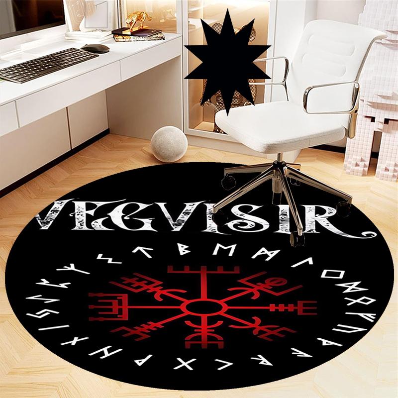 Viking Printed Round Rug Carpet Chair Rug Area Rug Entryway Doormats,for Office Chair Living Room Bedroom Kitchen Room.