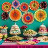 Outus 9 Pcs Mexican Fiesta Hanging Paper Fans Decorations Fiesta Party Supplies Cinco De Mayo Ceiling Wall Decor for Taco Tuesday Event Decor Luau