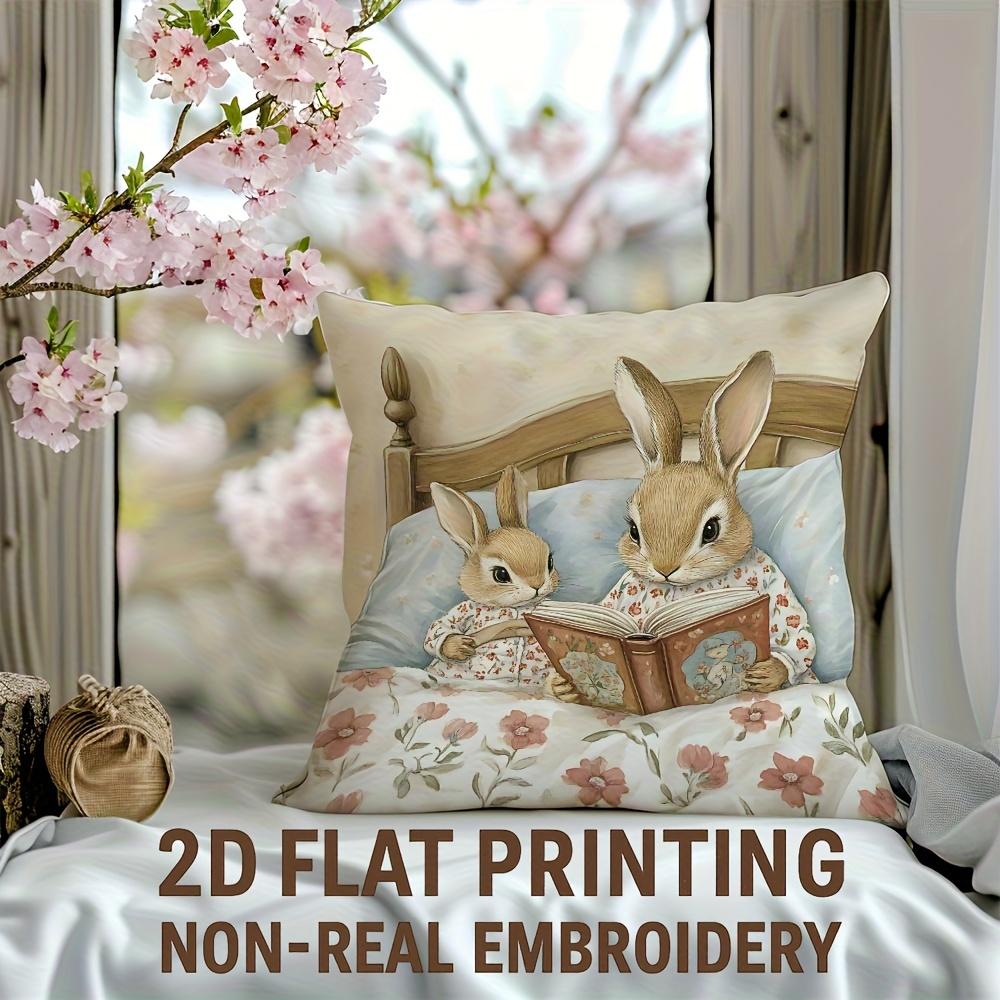 Vikama Vintage Cartoon, Adorable Rabbit Pattern Pillowcase Suitable For Study, Bedroom And Living Room Cushion Cover Home Decor