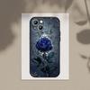 Ультратонкий чехол из ТПУ с синим цветком розы для iPhone 6-16ProMax/SamsungS7-S24Ultra/Redmi13TPro - ударопрочный, устойчивый к царапинам, рельефный чехол CameraSafe