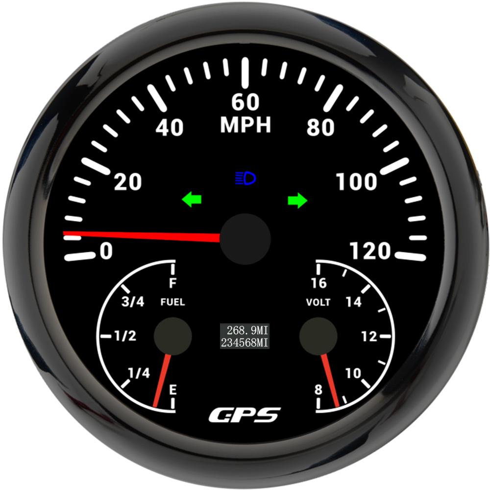 ELING 110mm 3in1 Gauge 120 200 KM/H MPH GPS Speedometer for Auto Car Boat with Fuel Level Voltmeter 7 Colors Backlight 12V 24V