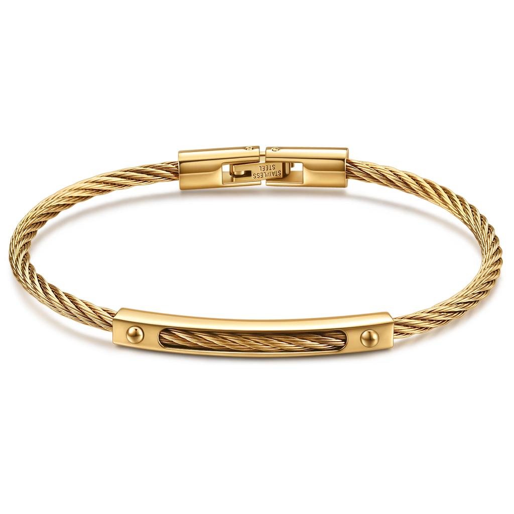 Trendy Braided Wire Bracelet with Metal Bar Accent Durable Magnetic Lock Jewelry for Men & Women