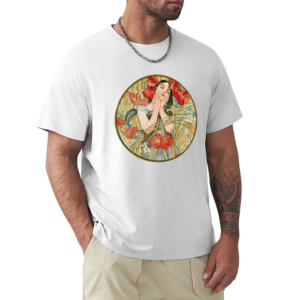 Hd August From The 1889 Calendar By Alphonse Mucha Tshirt Big Size Daily Wear Tshirt