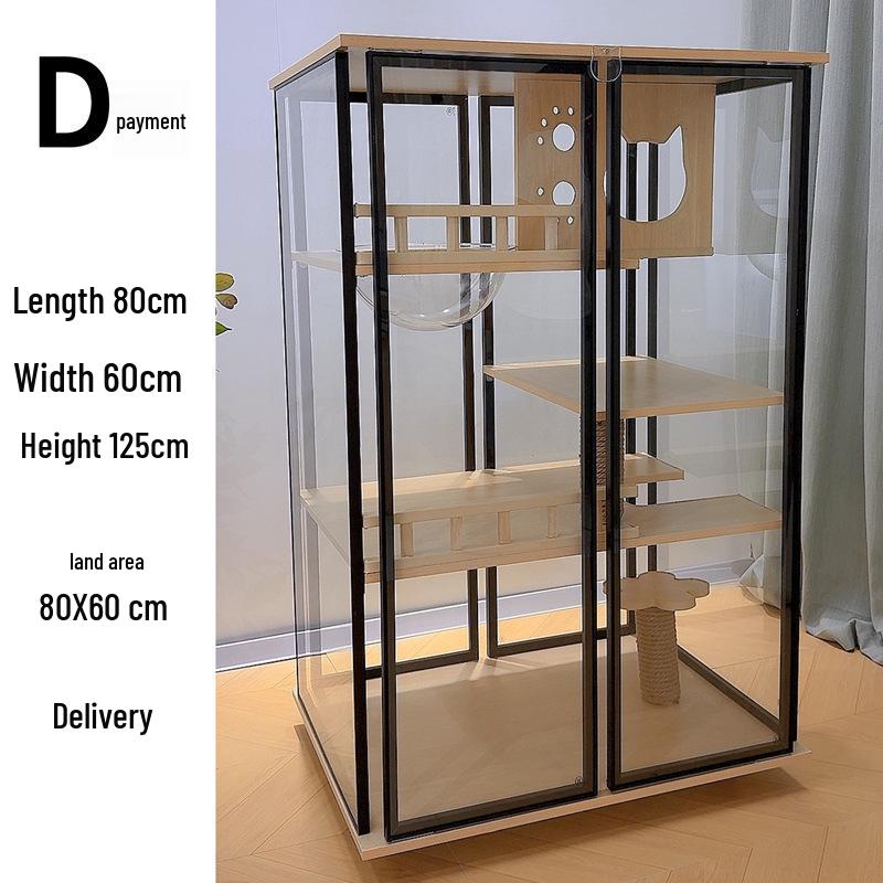 Luxury Solid Wood Cat Villa: Panoramic Glass Cat House with Bed and Indoor Cat Cabinet