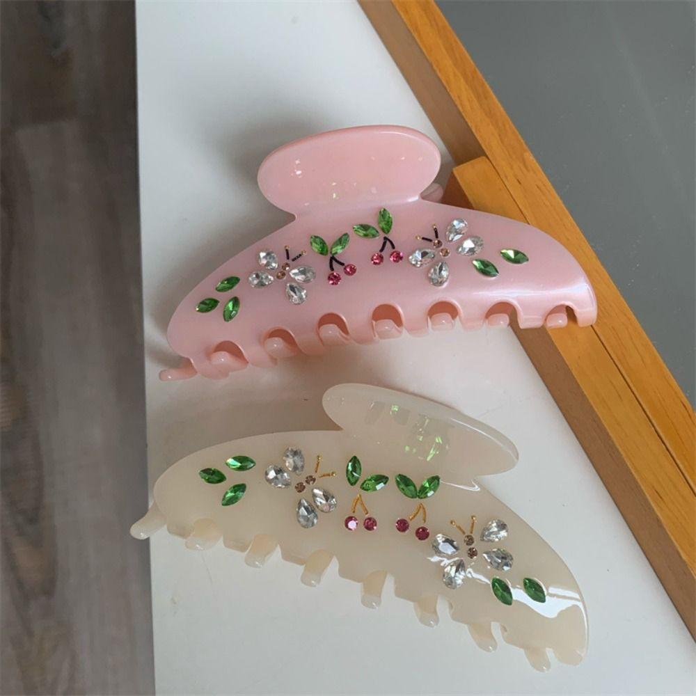 Rhinestone Acetic Acid Shark Clip Hair Clip Flower Hair Claw Transparent Acetate Hair Claw Girls