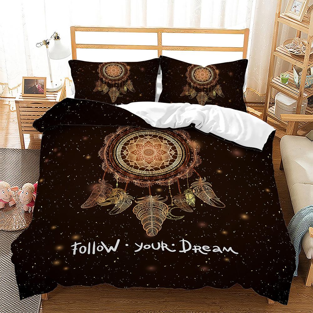 Black Background Dream Catcher Pattern Bedding Set Starry Sky Dream Catcher Quilt Cover Pillow Case 2 or 3 Pieces Soft and Comfortable Home Decoration