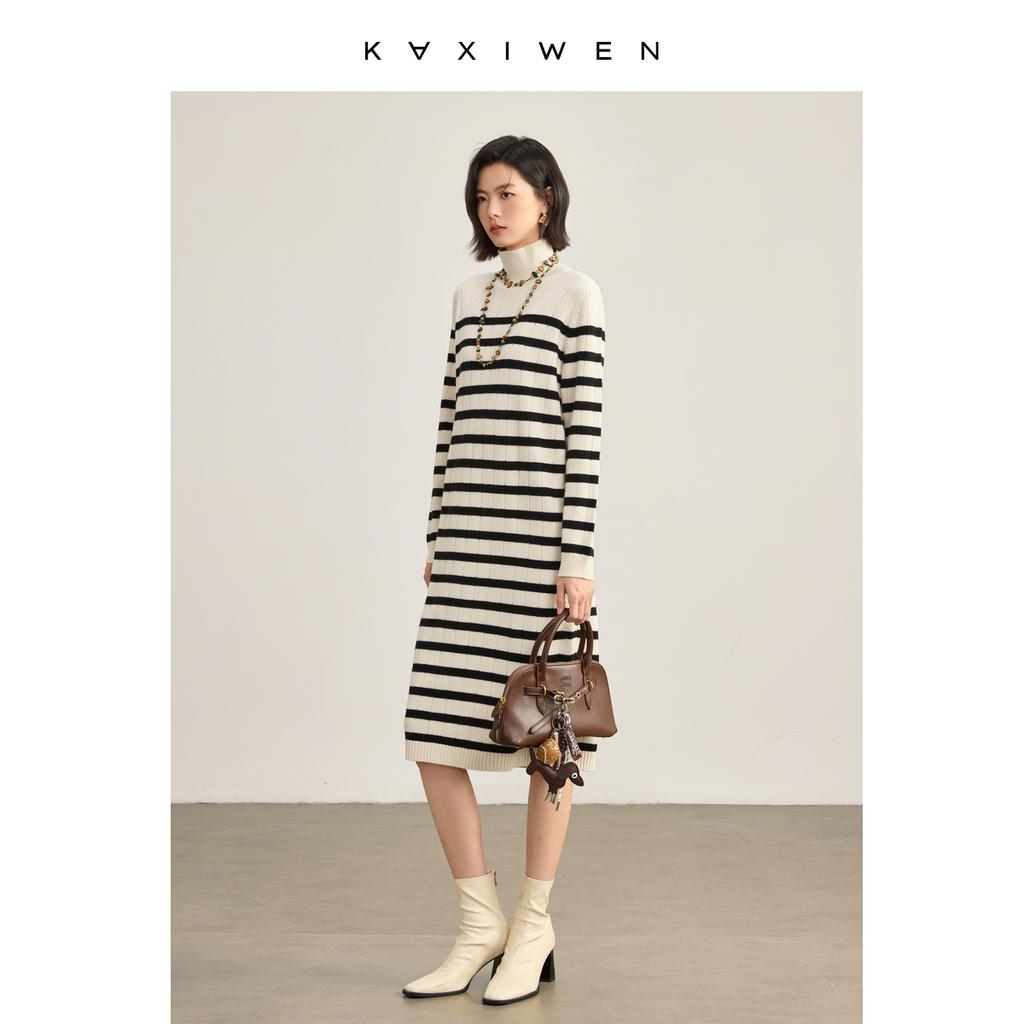 Temperament striped knitted dress