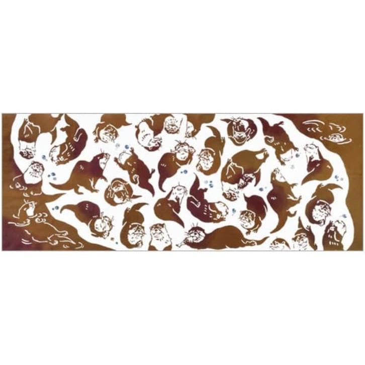 Todaya Shoten Tenugui Hand Towel, Pear Garden Dye, Small-Clawed Otter, 1516, Chusen, 100% Cotton, Approx. 37x98cm, Japan