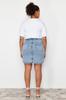 Women's Style Plus Size Skirt Light Blue Stitching and Tassel Detailed Mini Denim Skirt