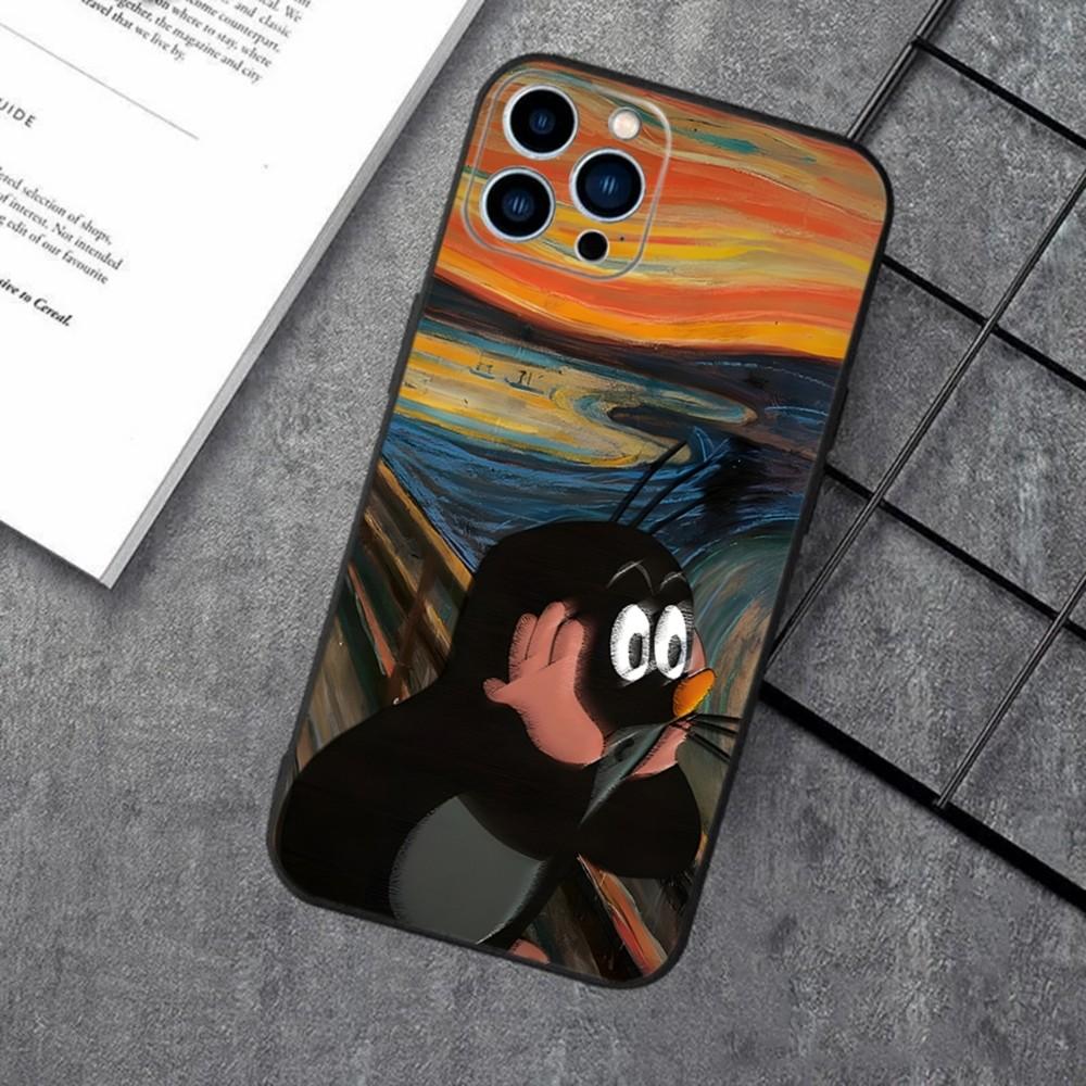 Мультяшный Чехол-Кротик Для Apple iPhone 15,14,13,12,11,XS,XR,X,8,7,Pro,Max,Plus,mini Силиконовый Черный Чехол