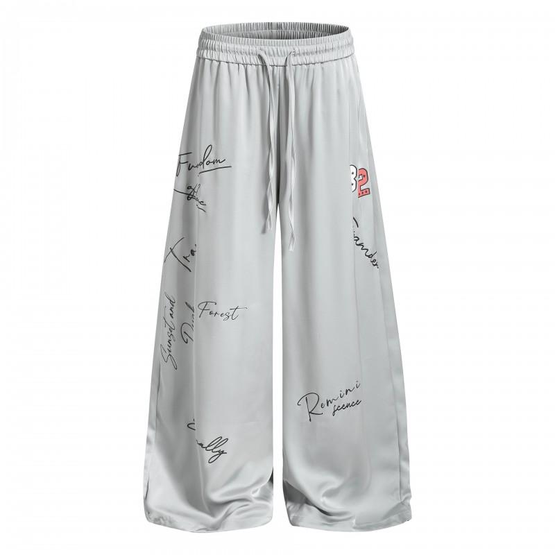 Unisex Streetwear Letter Print Wide Leg Casual Pants High Waist Loose Fit Straight Cut Trousers