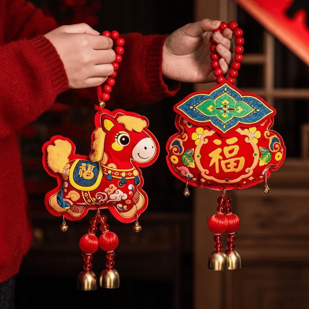 Bell Pendant Festive Ornaments Wooden Bead Lanyard Year Of The Horse  Living Room
