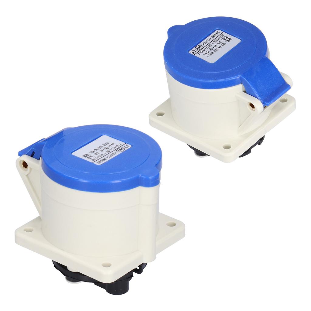 2Pcs 3 Pin Power Socket 2 Phase Industrial Concealed Straight Connector 220250V 32A 2P+E IP44