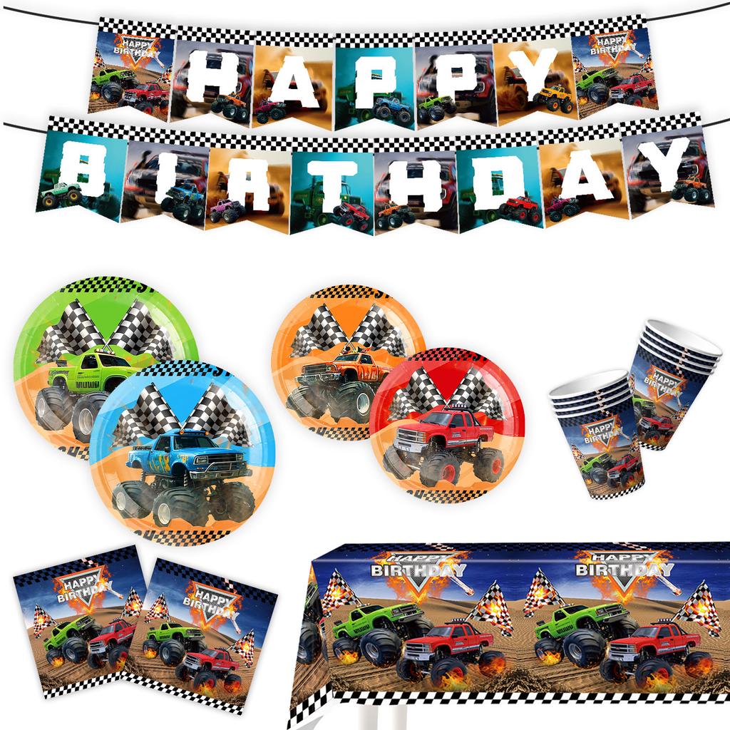 Custom Monster Truck Off-Road Theme Party Supplies Party Decorations Banner Tableware Tablecloth Tissue Birthday Arrangement