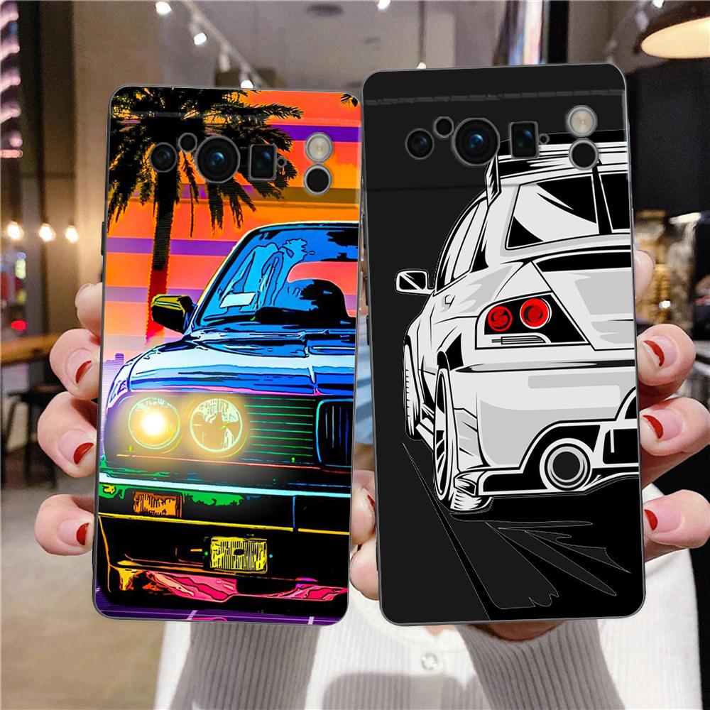Япония JDM Спортивные Автомобили Чехол для Телефона Для Google Pixel 9 8 7 6 Pro XL 8A 7A 6A ТПУ Оболочка Мягкий Ударопрочный Черный Чехол