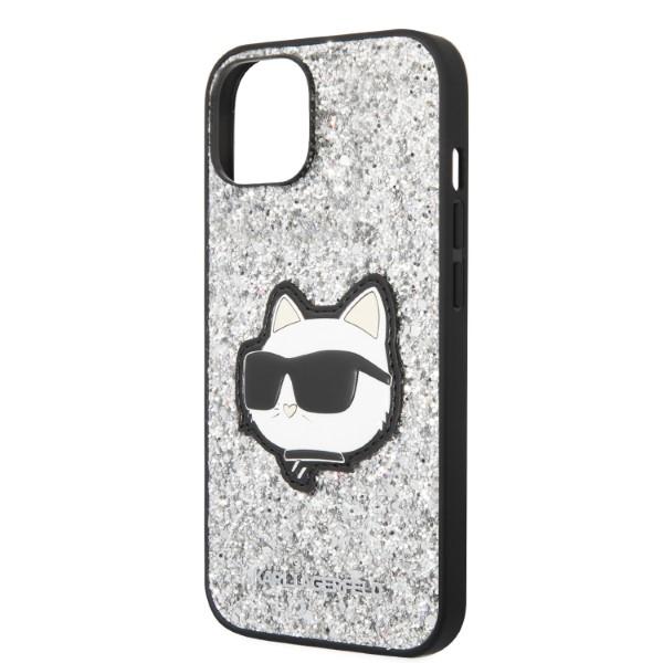 Etui do iPhone 14 Karl Lagerfeld Glitter Choupette Patch srebrny