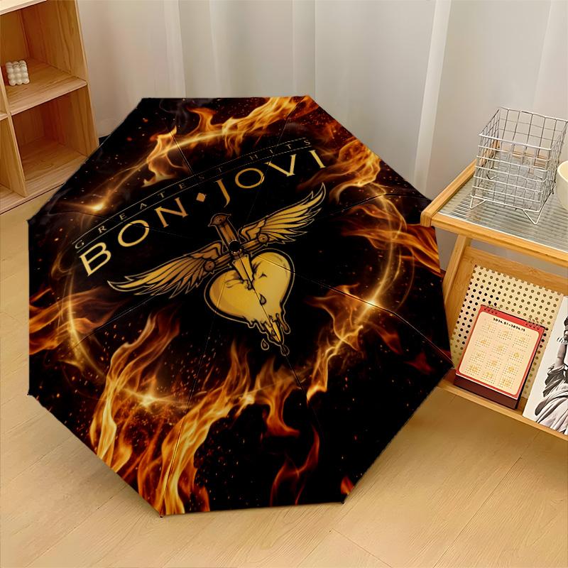 Принт Bon Jovi 8?Автоматический зонт с ребрами, ветрозащитный, легкий, складной, для путешествий на открытом воздухе