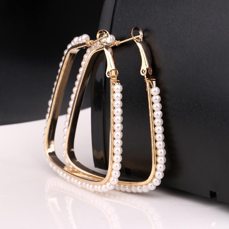 Gold & Silver Geometric Pearl Rice Bead Earrings - Trendy, Versatile, Retro E82