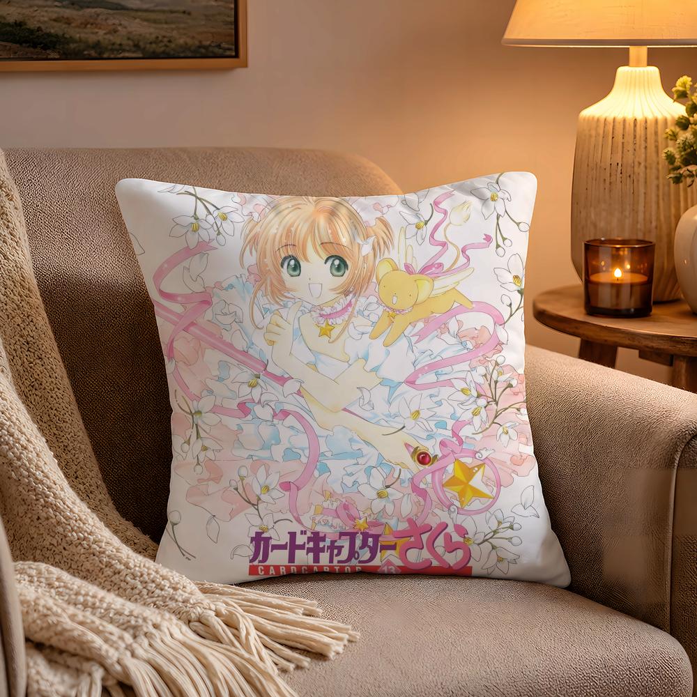 Anime CCardcaptor SSakura Cushion Cover Soft Plush Cushion Cover Double Print And Invisible Zipper For Sofa Home Car Use