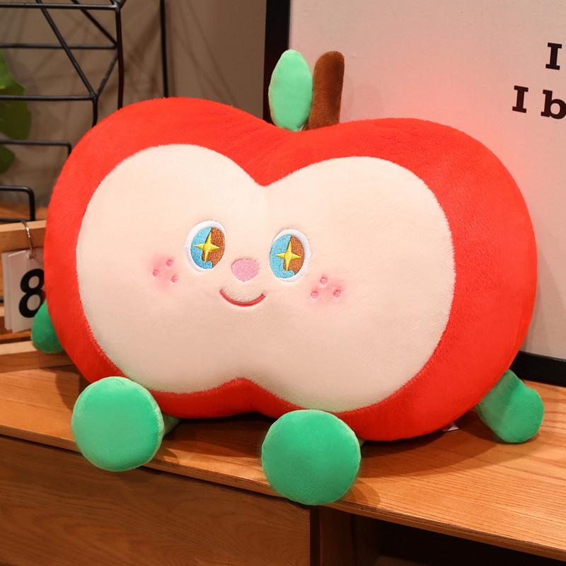 Green Apple Nap Pillow & Keychain Set: Red Apple Cushion for Sofa/Bed + Apple Pendant Keychain