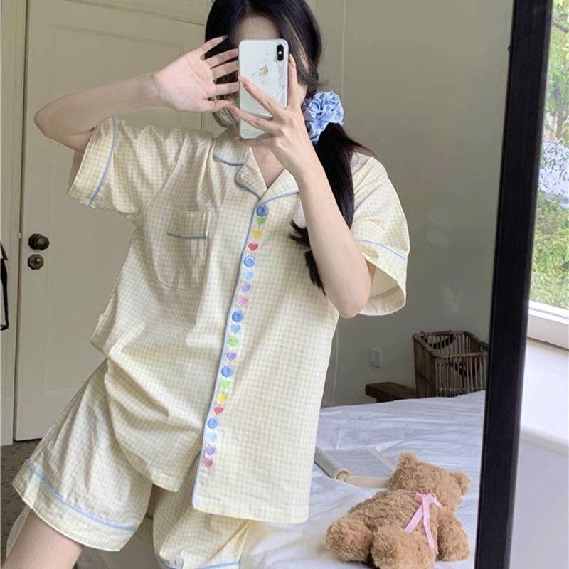 Sweet Sleepwear Women Pajama Sets Lingerie Short Sleeve Cardigan Shorts Princess Japanese Loungewear Ruffles Pajamas