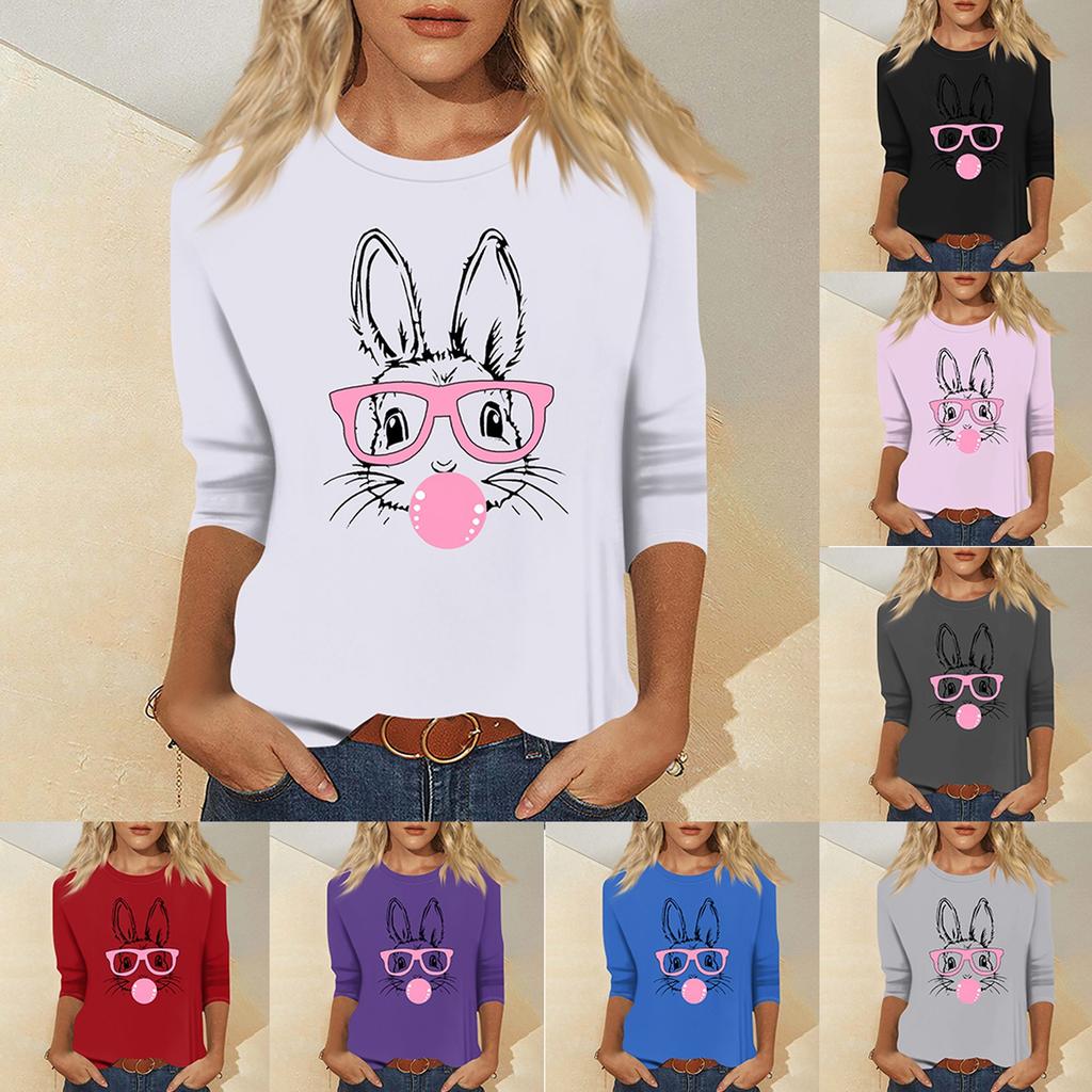 Women's Fashion Casual Seven Sleeve Valentine's Day Printed Pullover Top