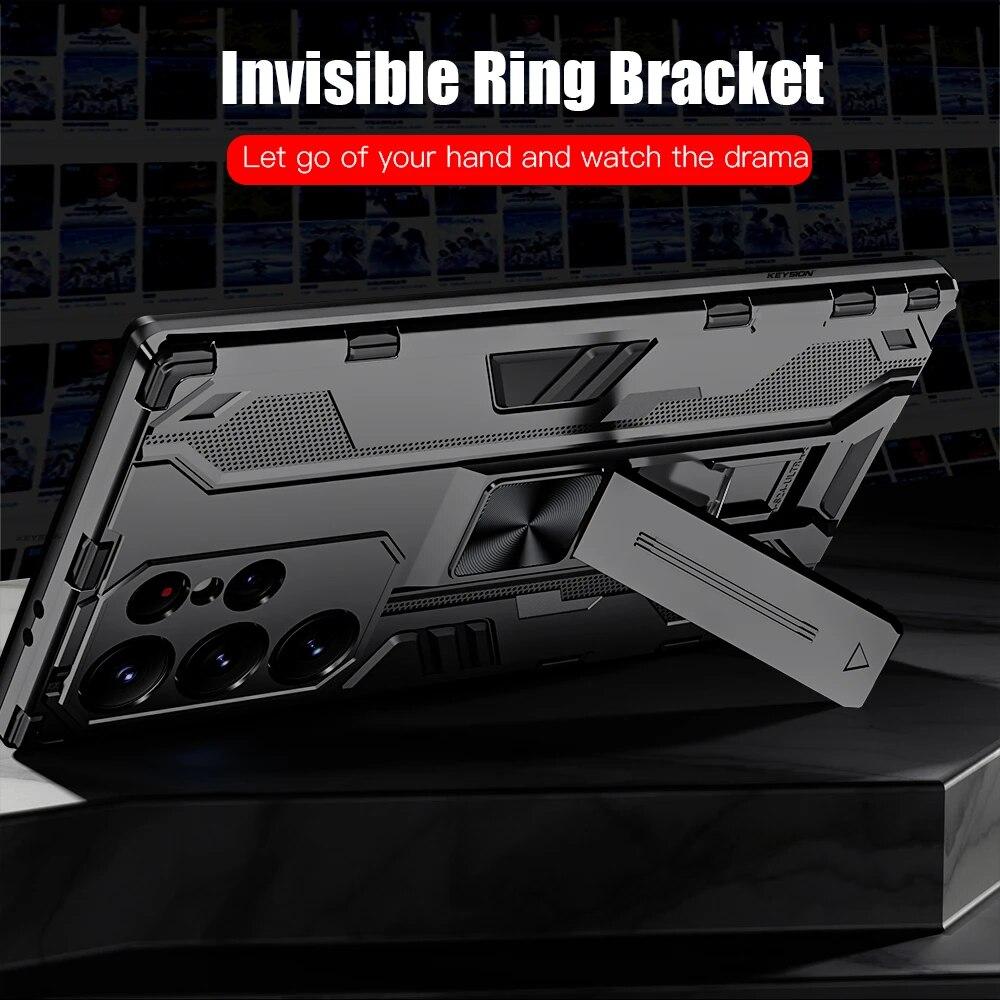 KEYSION Противоударный чехол для Samsung S24 Ultra 5G S24 + Plus, силиконовый + чехол-подставка для телефона из ПК для Galaxy S23 S22 Ultra S21 FE 5G