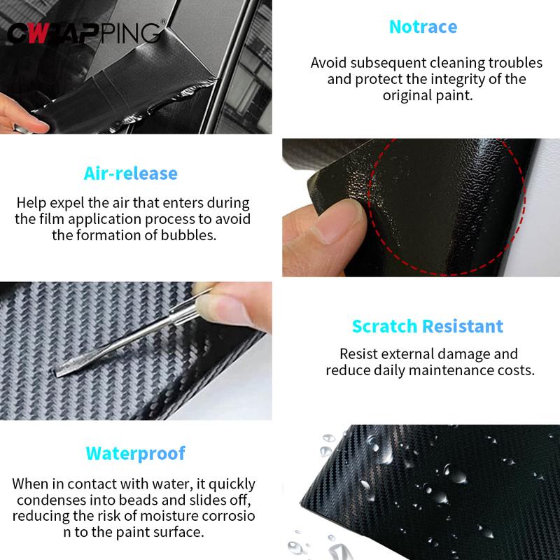 3D Carbon Fiber Car Sticker Paste Protector Glossy Black Vinyl Wrap Film Car Wrap Sheet Film Waterproof Protection Accessories