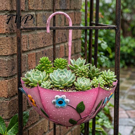 Removable Plant Hooks Metal Umbrella Hanging Planter Shaped Railing Flower Pot Farmhouse Swivel Hook Wall Mounted for Garden Patio Porch Window