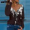 Women's Fashion Casual Summer Floral Print Long Sleeve V-Neck Blouses & Shirts