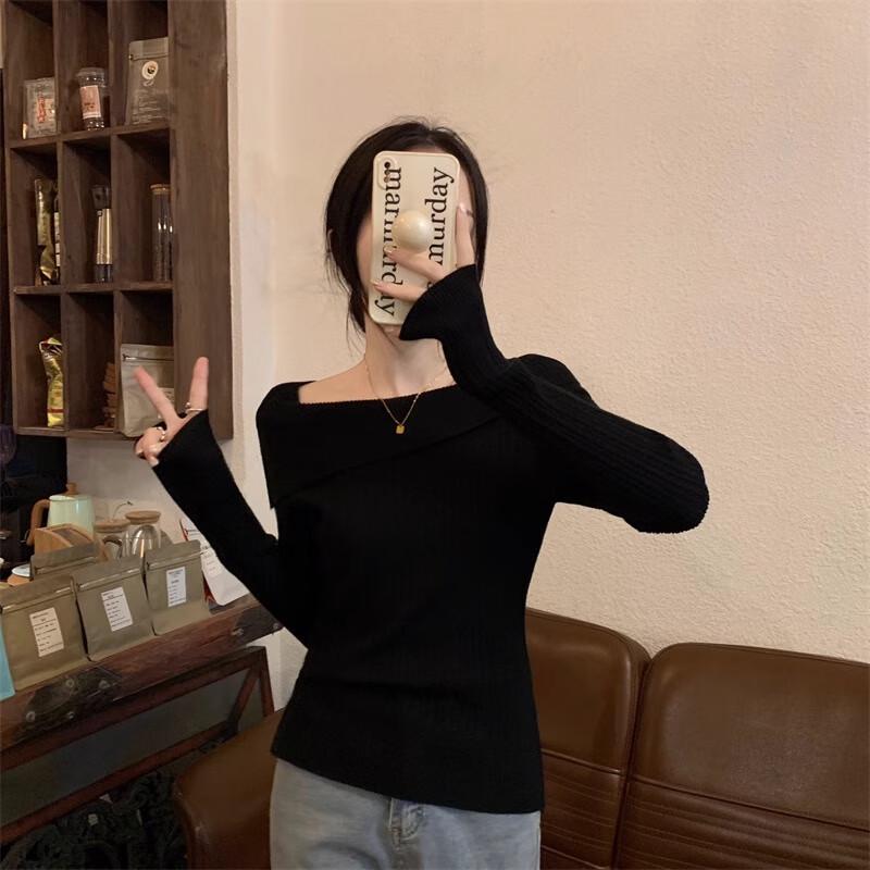 Women's French Style Irregular Knitted Long-Sleeve Top