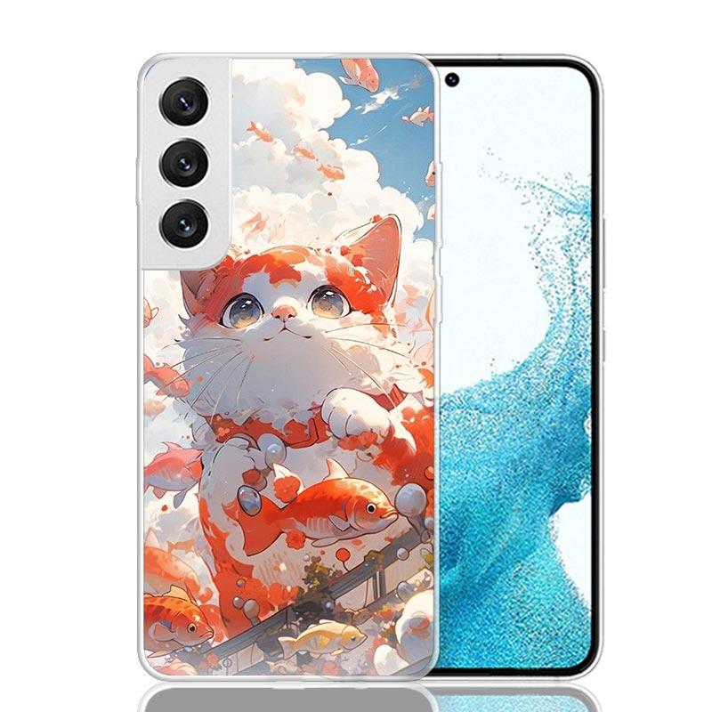Мультяшный Милый Кот Рыба Эстетичный Чехол Для Телефона Для Samsung Galaxy S26 S25 Edge S24 S23 FE S22 Ultra S21 Plus S20 + Fundas Чехол Coqu